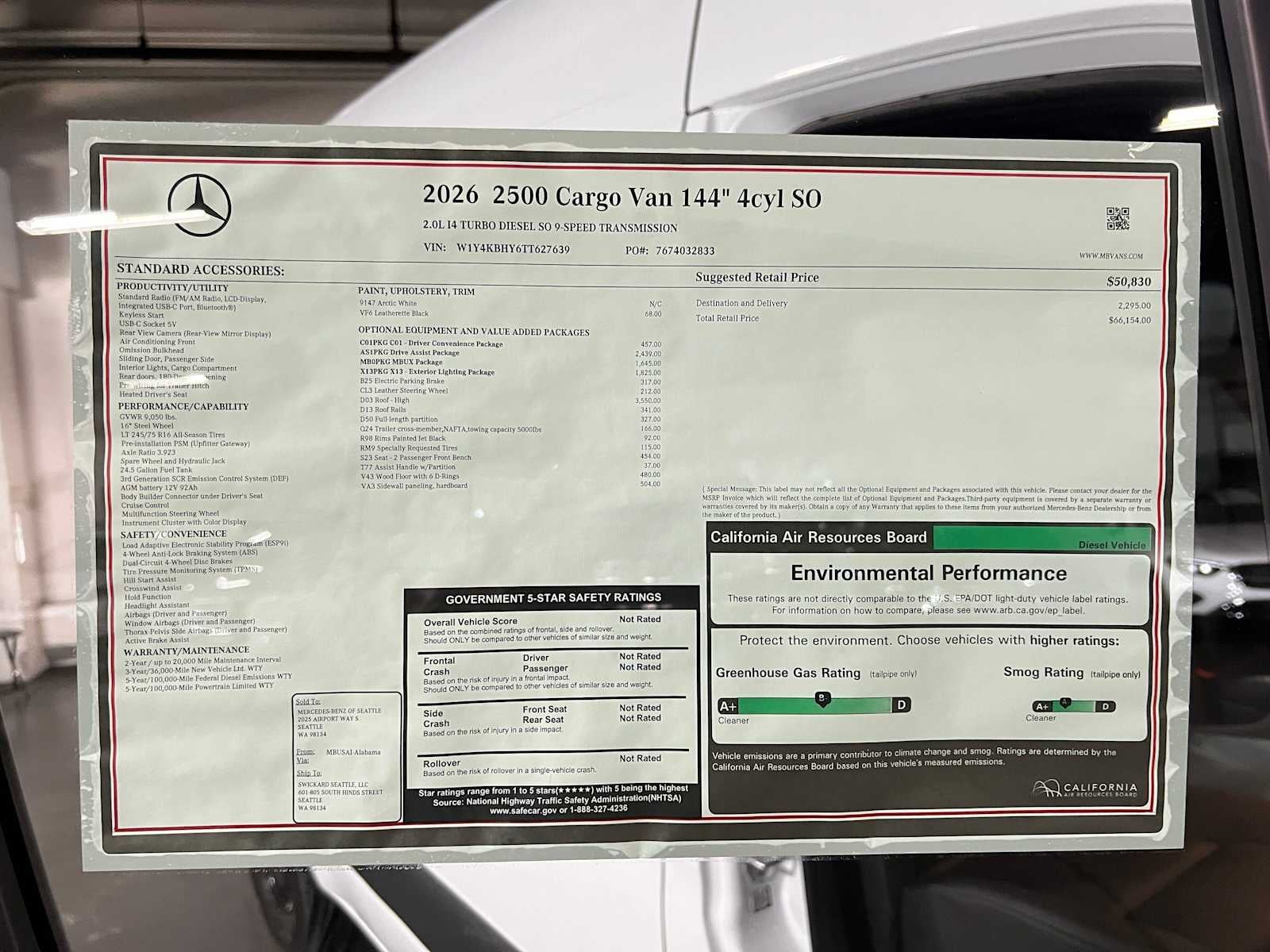 2026 Mercedes-Benz Sprinter Cargo 2500 Standard Roof I4 Diesel 144 RWD