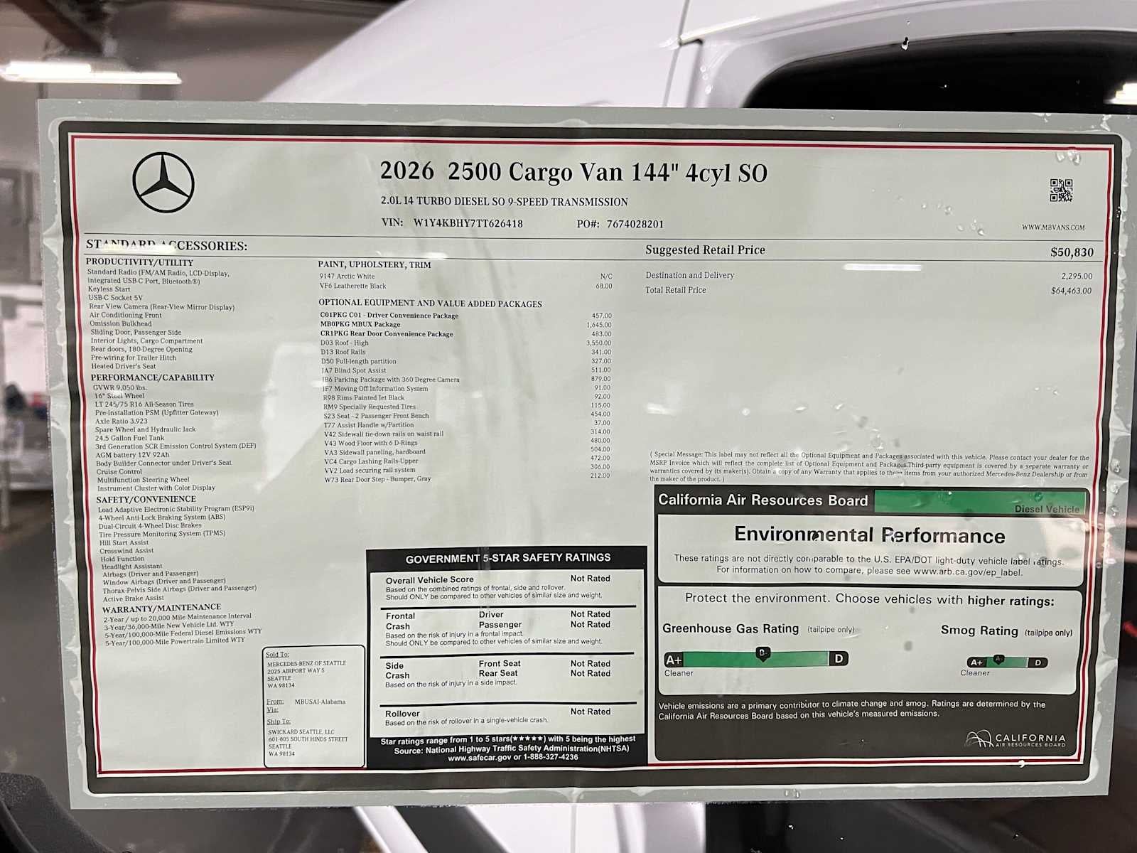 2026 Mercedes-Benz Sprinter Cargo 2500 Standard Roof I4 Diesel 144 RWD