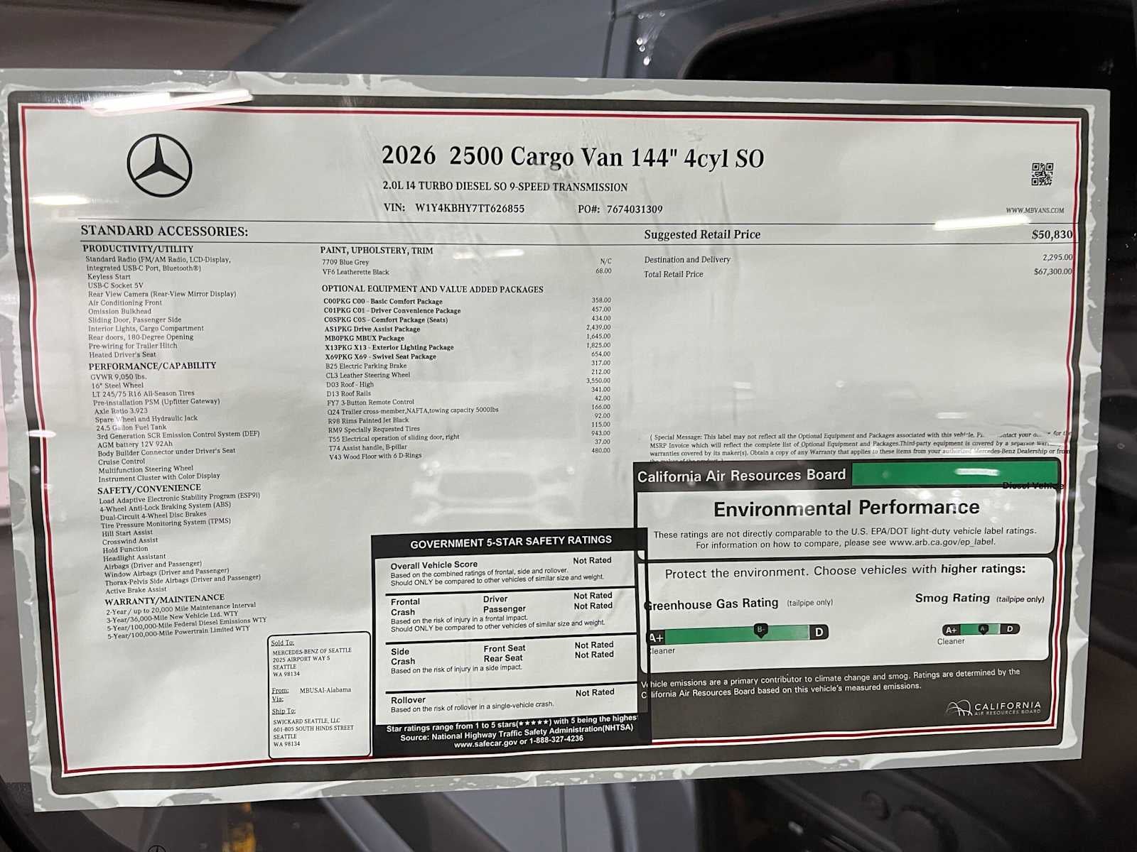 2026 Mercedes-Benz Sprinter Cargo 2500 Standard Roof I4 Diesel 144 RWD
