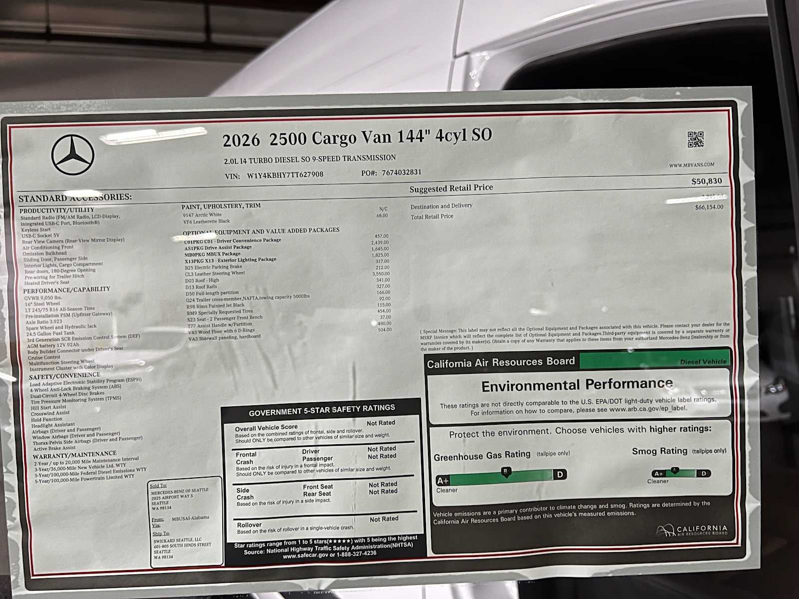 2026 Mercedes-Benz Sprinter Cargo 2500 Standard Roof I4 Diesel 144 RWD