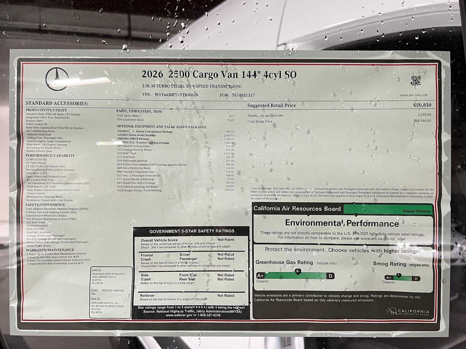 2026 Mercedes-Benz Sprinter Cargo 2500 Standard Roof I4 Diesel 144 RWD