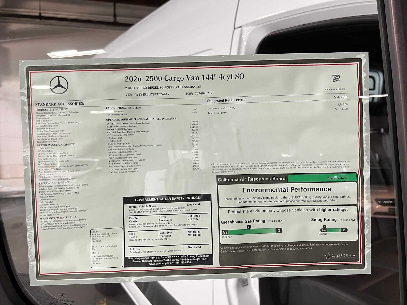 2026 Mercedes-Benz Sprinter Cargo 2500 Standard Roof I4 Diesel 144 RWD