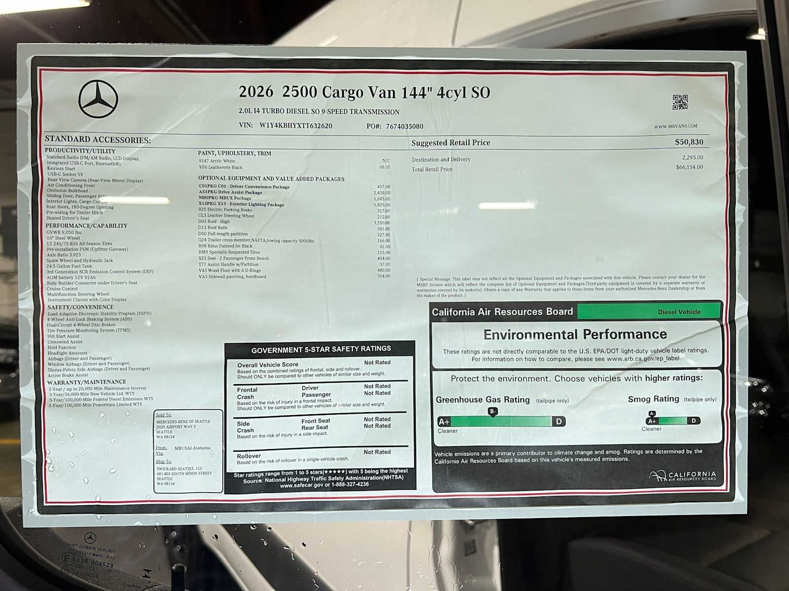 2026 Mercedes-Benz Sprinter Cargo 2500 Standard Roof I4 Diesel 144 RWD