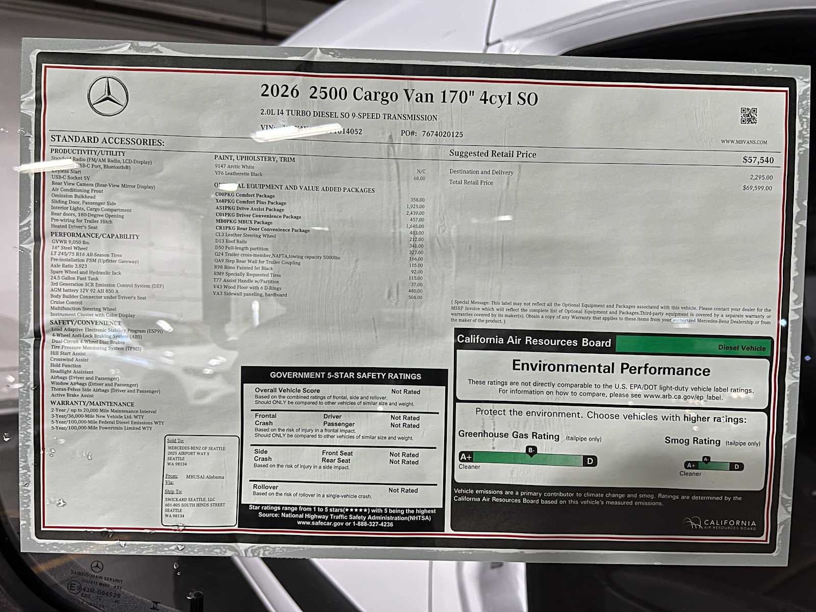 2026 Mercedes-Benz Sprinter 2500 High Roof I4 Diesel 170 RWD