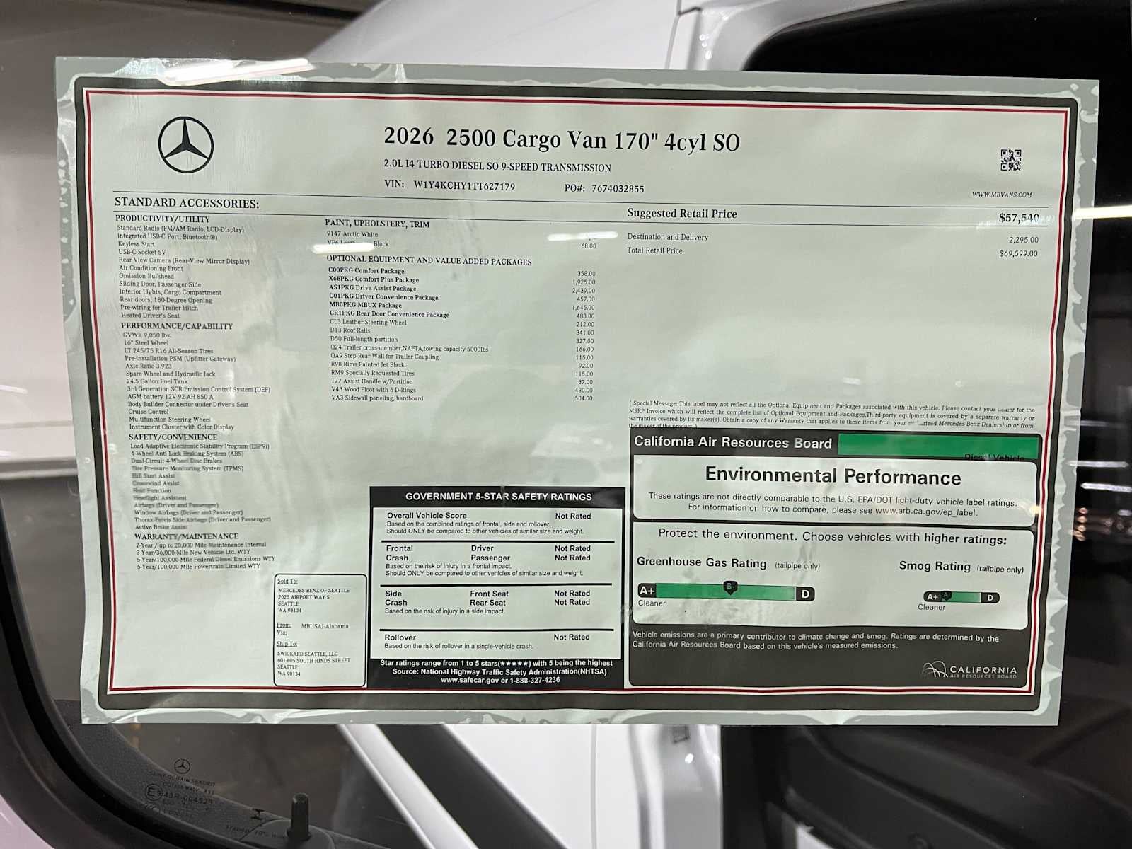 2026 Mercedes-Benz Sprinter Cargo 2500 High Roof I4 Diesel 170 RWD