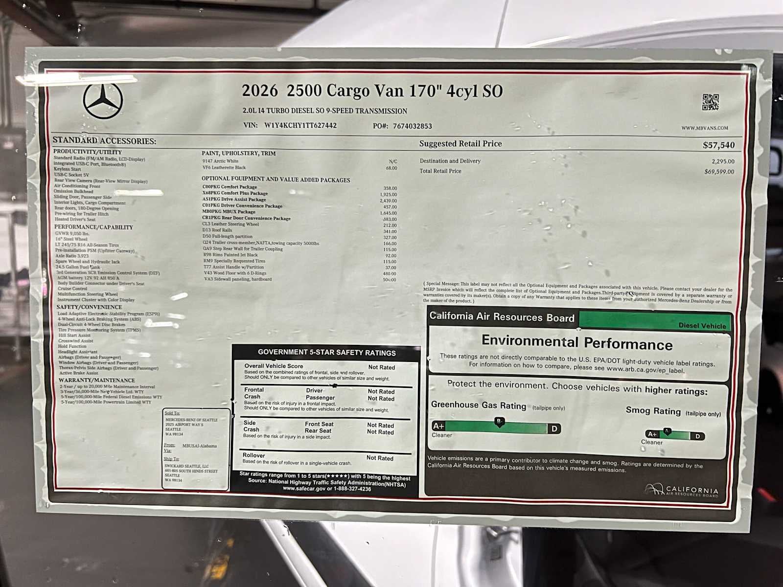 2026 Mercedes-Benz Sprinter Cargo 2500 High Roof I4 Diesel 170 RWD
