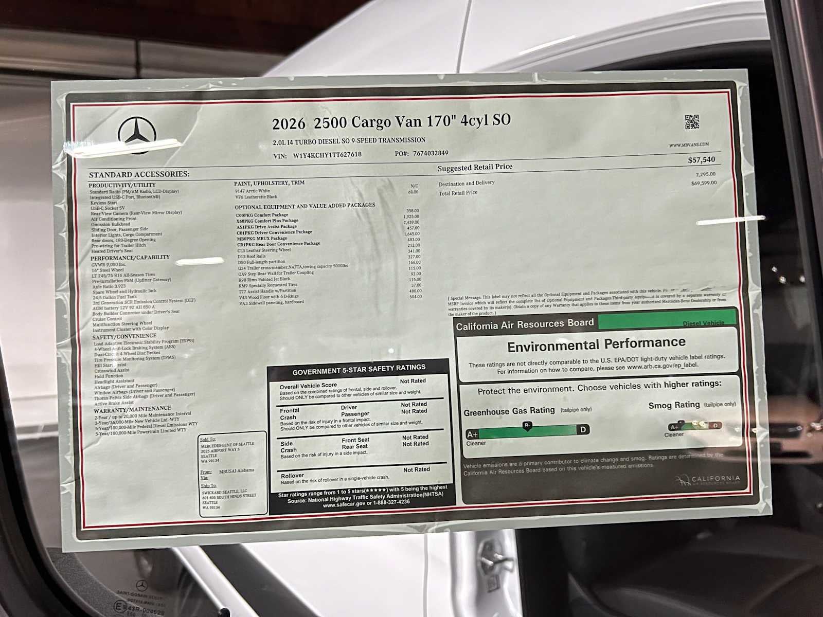 2026 Mercedes-Benz Sprinter Cargo 2500 High Roof I4 Diesel 170 RWD