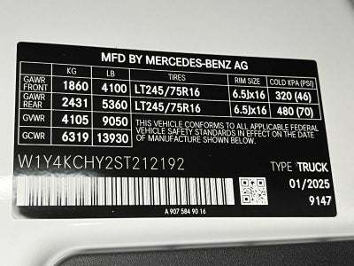 2025 Mercedes-Benz Sprinter Cargo Van 2500 High Roof I4 Diesel 170 RWD