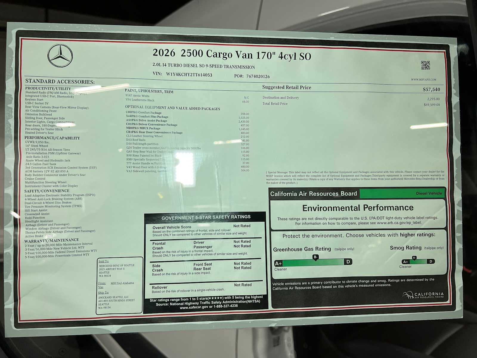 2026 Mercedes-Benz Sprinter 2500 High Roof I4 Diesel 170 RWD