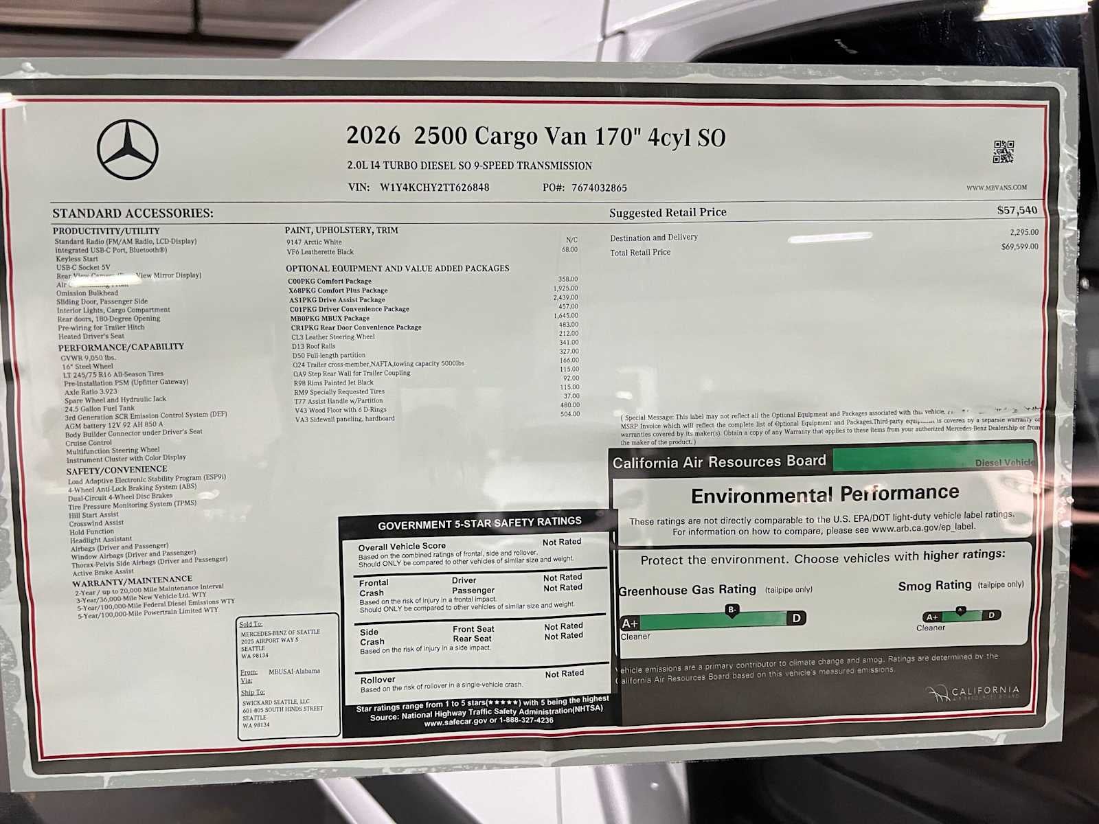 2026 Mercedes-Benz Sprinter 2500 High Roof I4 Diesel 170 RWD