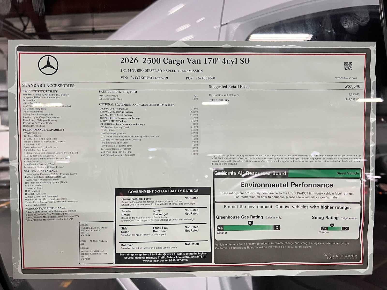 2026 Mercedes-Benz Sprinter Cargo 2500 High Roof I4 Diesel 170 RWD