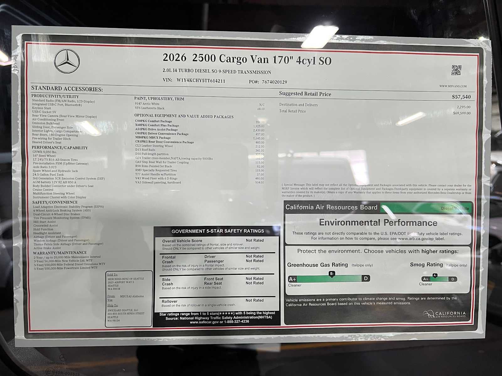 2026 Mercedes-Benz Sprinter 2500 High Roof I4 Diesel 170 RWD