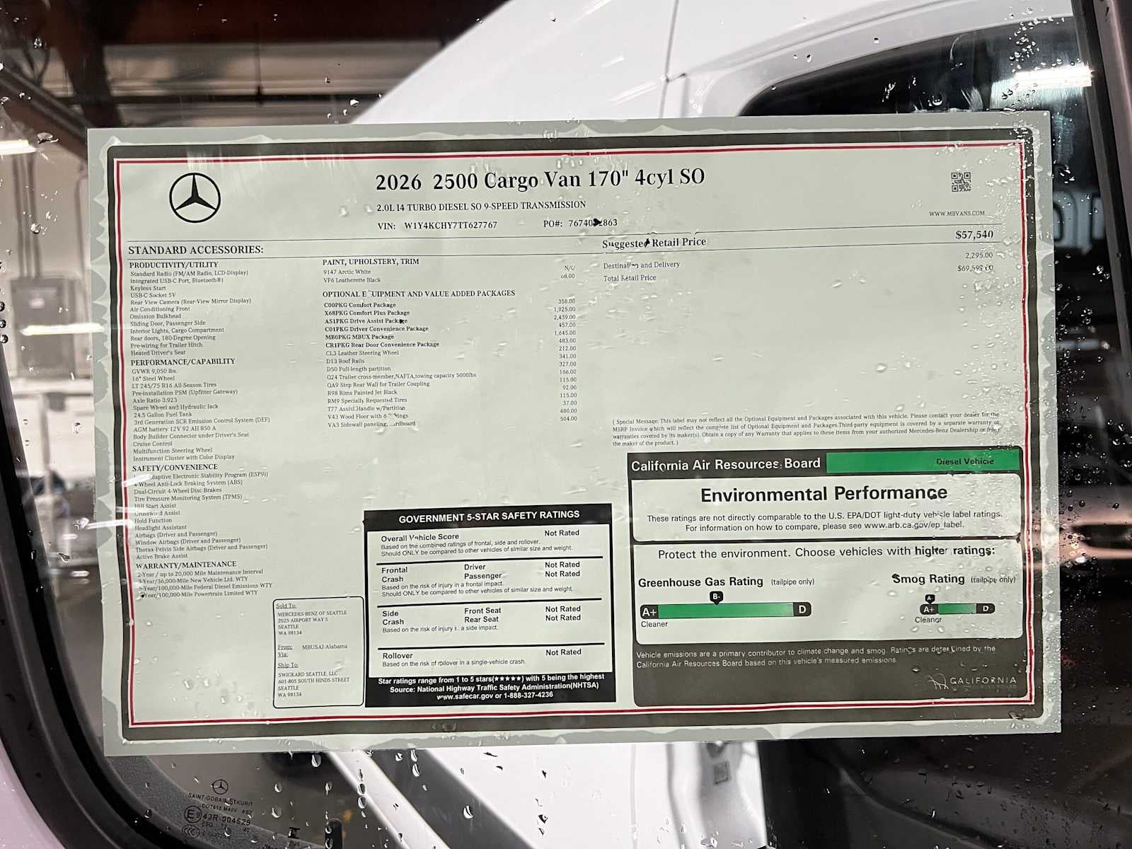 2026 Mercedes-Benz Sprinter Cargo 2500 High Roof I4 Diesel 170 RWD