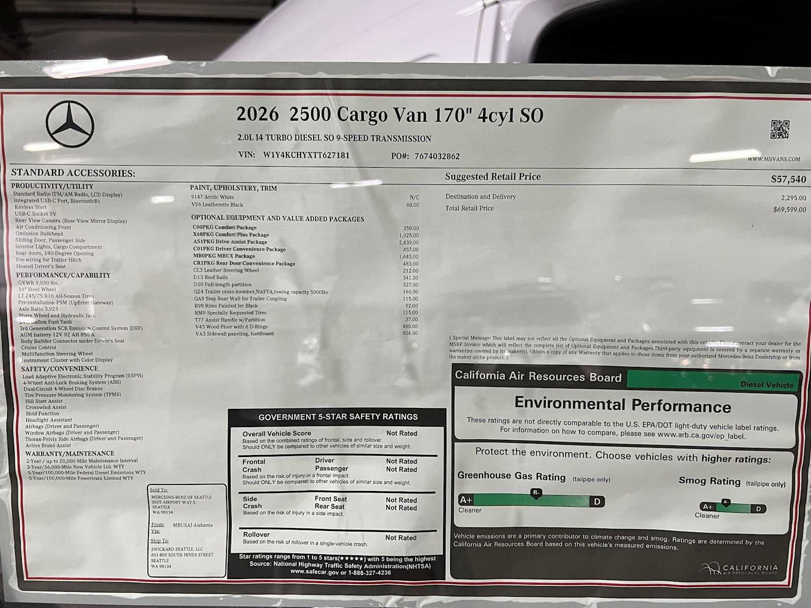 2026 Mercedes-Benz Sprinter Cargo 2500 High Roof I4 Diesel 170 RWD