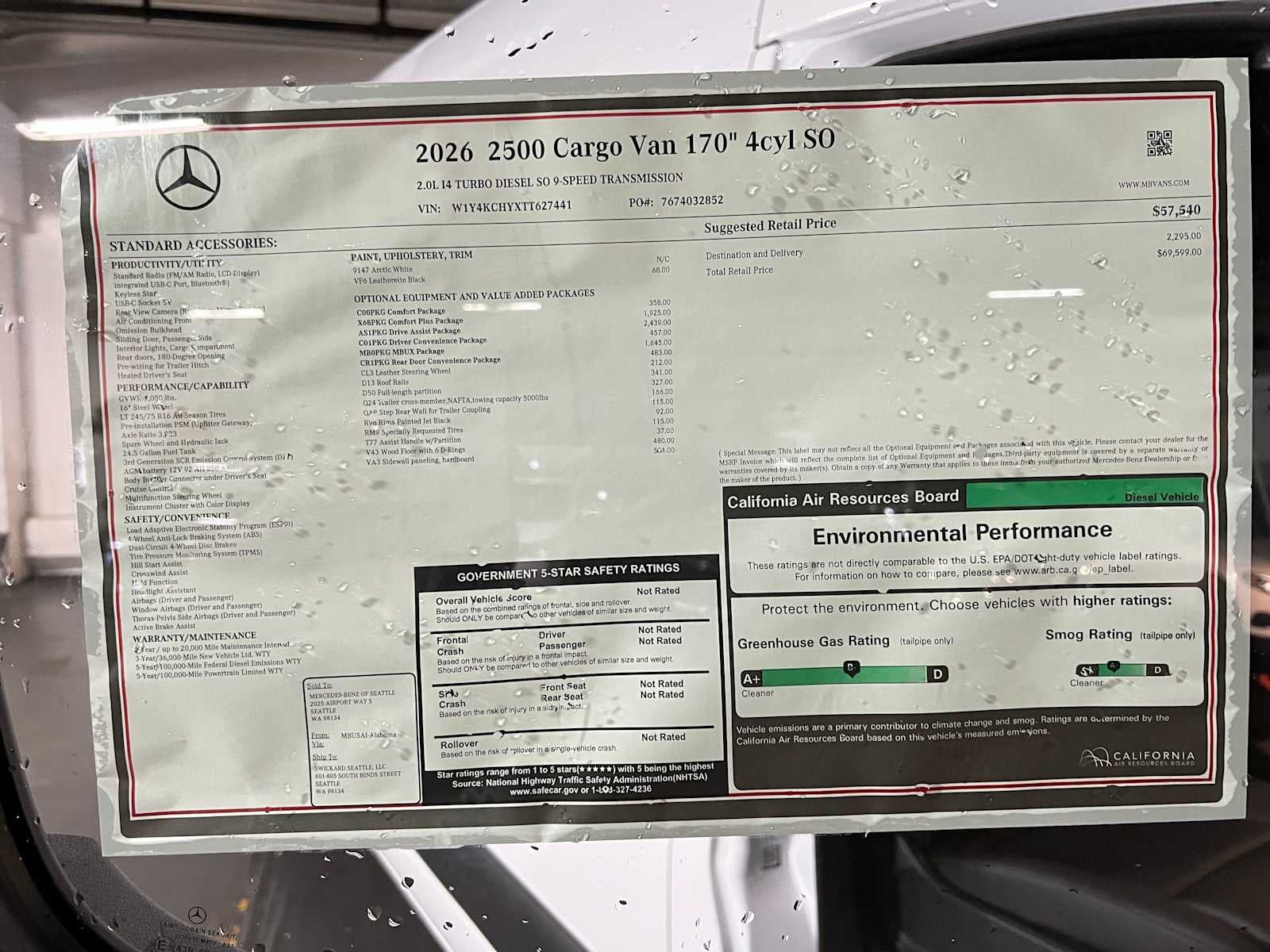 2026 Mercedes-Benz Sprinter Cargo 2500 High Roof I4 Diesel 170 RWD