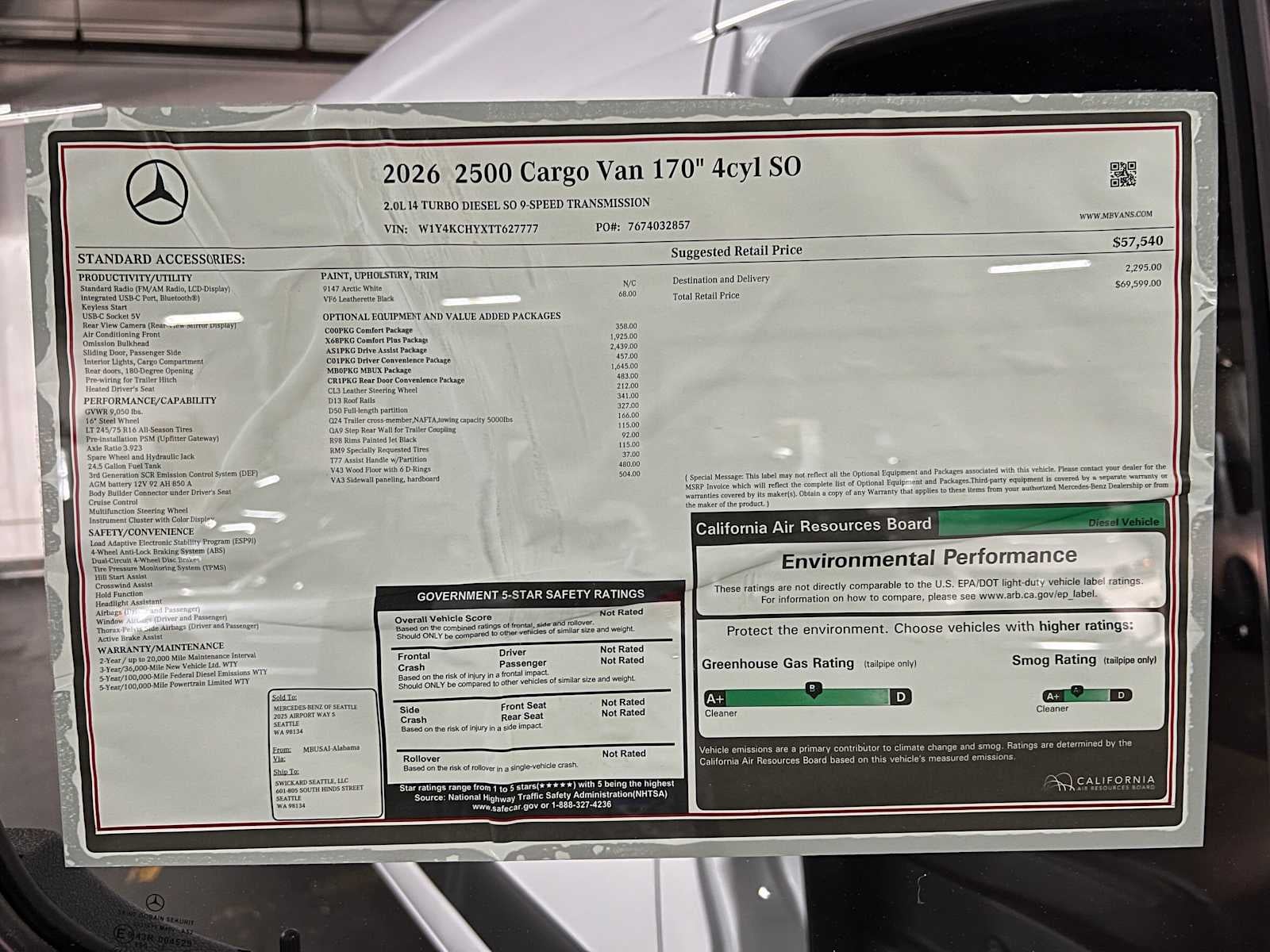 2026 Mercedes-Benz Sprinter Cargo 2500 High Roof I4 Diesel 170 RWD