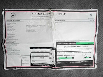 2025 Mercedes-Benz Sprinter Cargo Van 2500 Standard Roof I4 Diesel HO 144" RWD