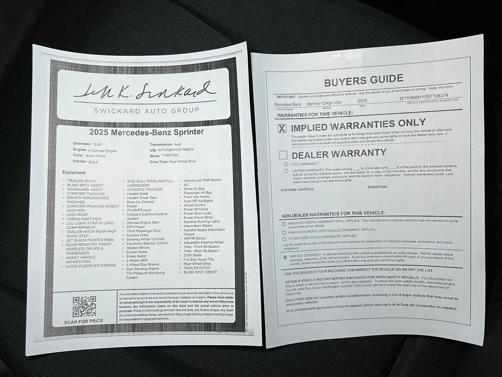 2025 Mercedes-Benz Sprinter Cargo Van 2500 Standard Roof I4 Diesel HO 144" RWD