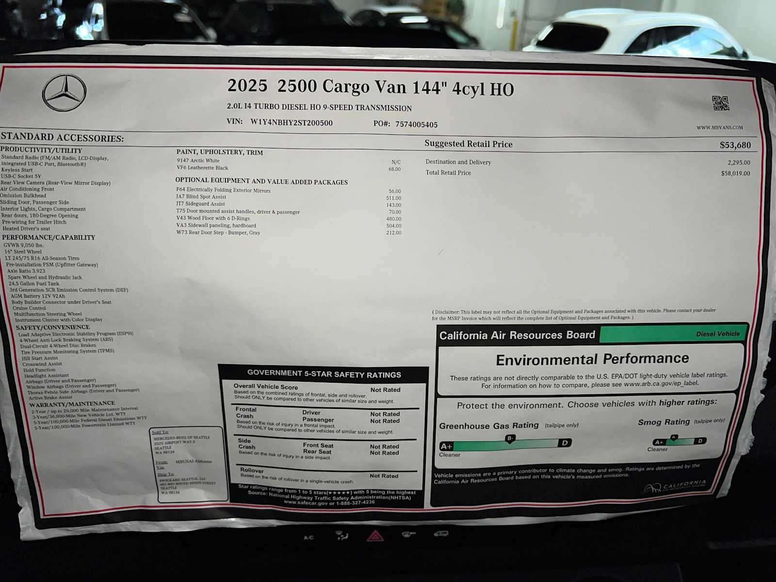 2025 Mercedes-Benz Sprinter Cargo Van 2500 Standard Roof I4 Diesel HO 144" RWD