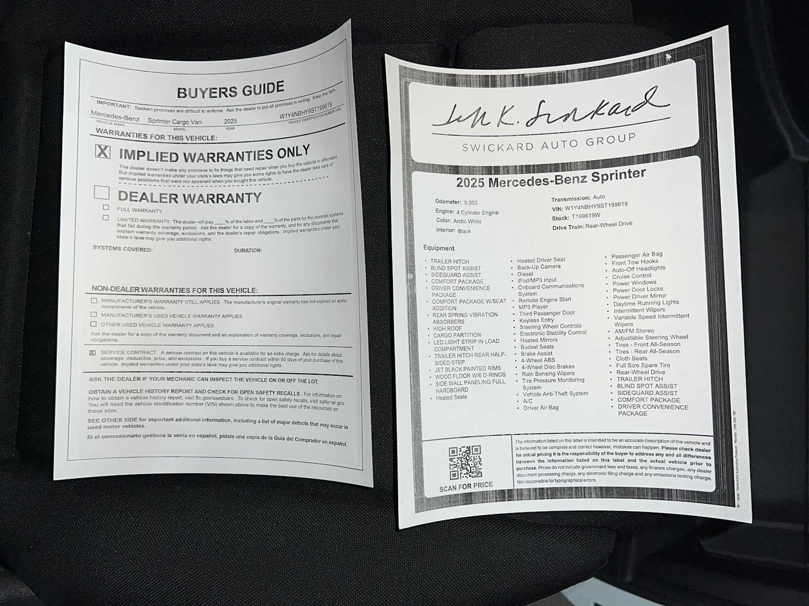 2025 Mercedes-Benz Sprinter Cargo Van 2500 Standard Roof I4 Diesel HO 144" RWD