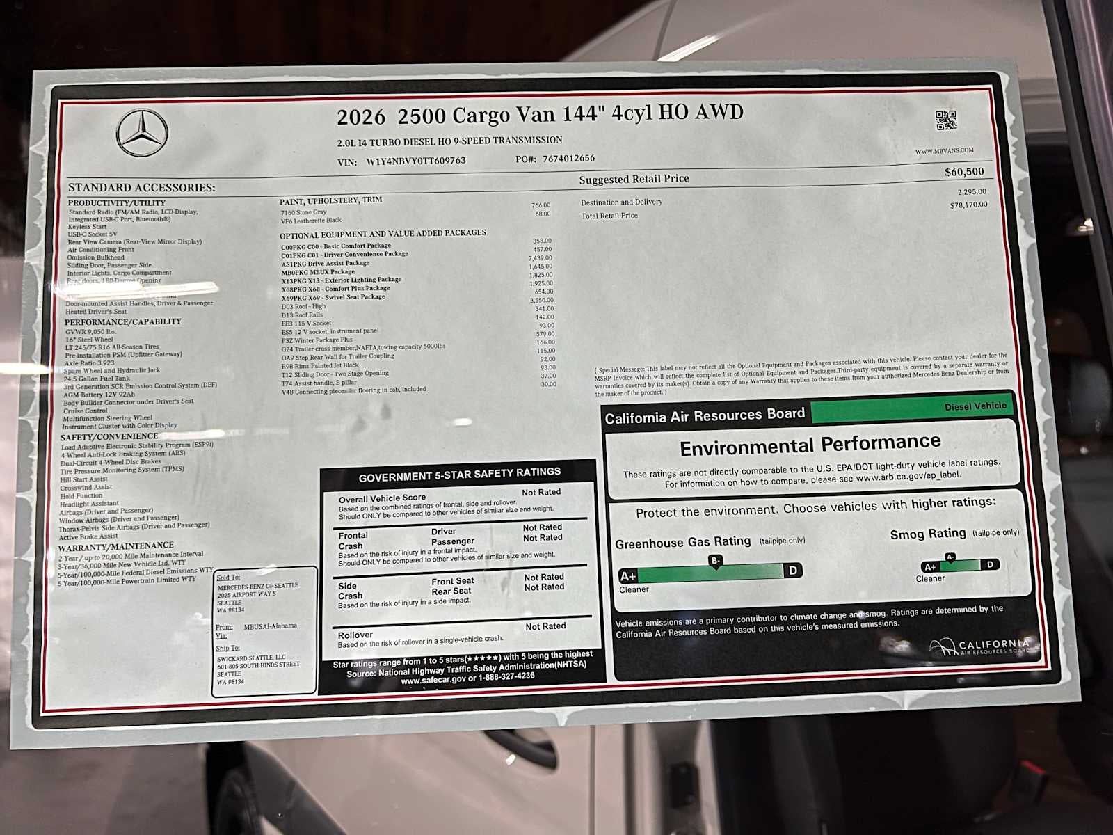 2026 Mercedes-Benz Sprinter 2500 Standard Roof I4 Diesel HO 144" AWD