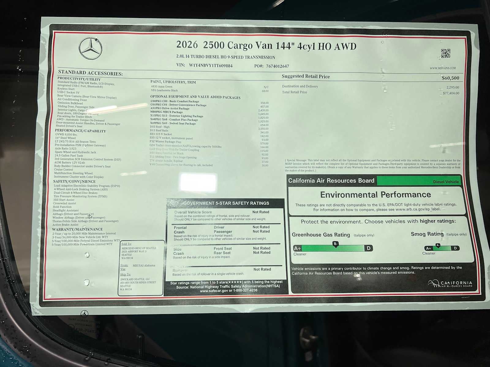 2026 Mercedes-Benz Sprinter 2500 Standard Roof I4 Diesel HO 144" AWD