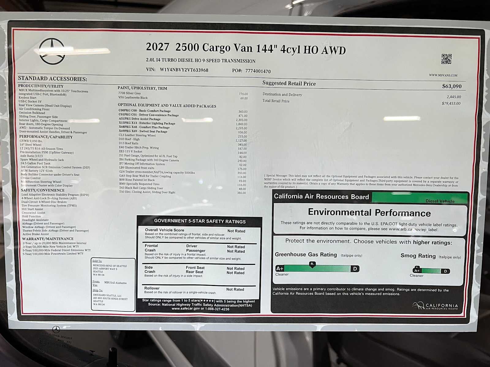 2027 Mercedes-Benz Sprinter Cargo 2500 Standard Roof I4 Diesel HO 144 AWD