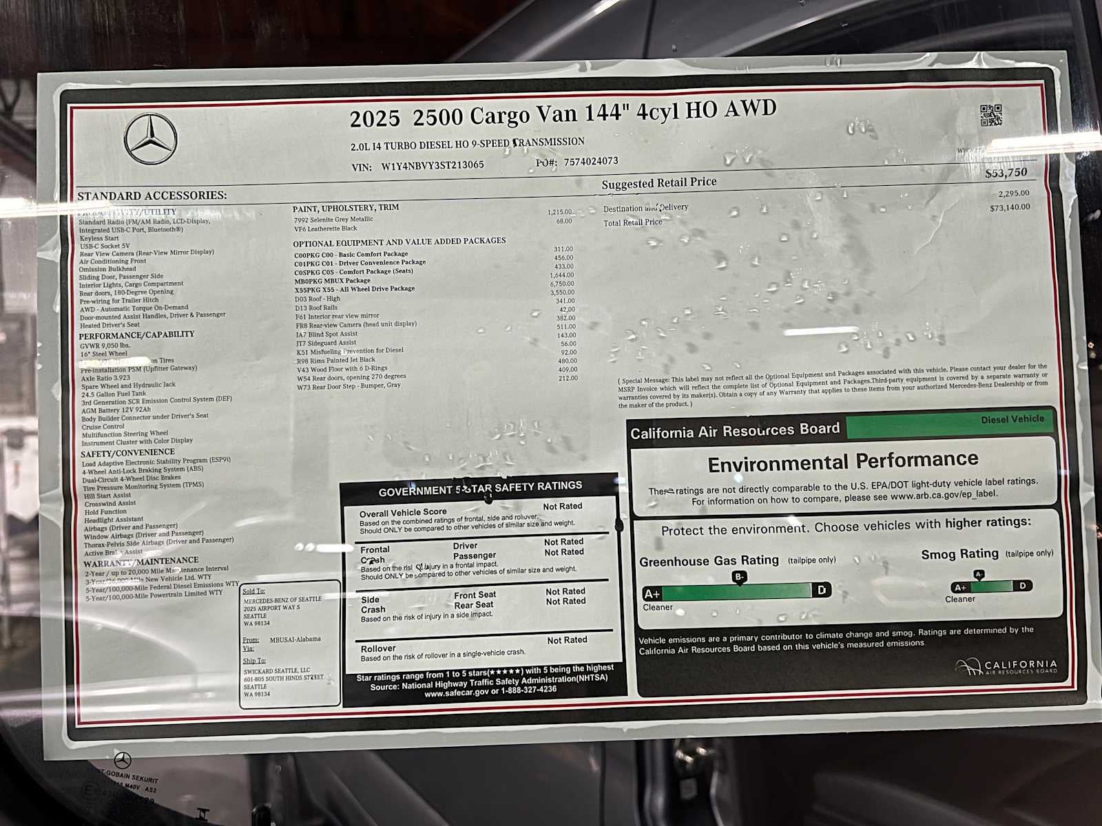 2025 Mercedes-Benz Sprinter Cargo Van 2500 Standard Roof I4 Diesel HO 144 AWD