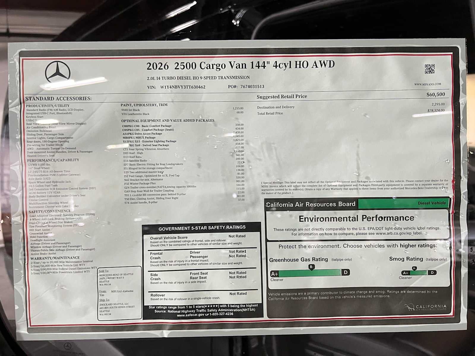2026 Mercedes-Benz Sprinter Cargo 2500 Standard Roof I4 Diesel HO 144 AWD