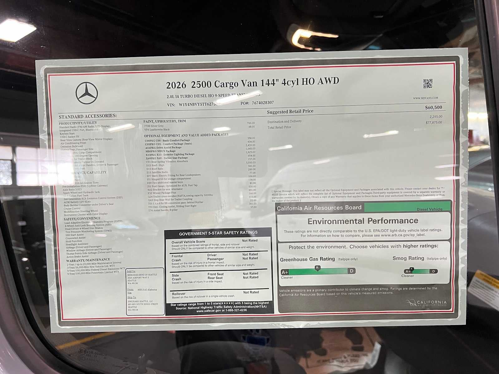 2026 Mercedes-Benz Sprinter Cargo 2500 Standard Roof I4 Diesel HO 144 AWD
