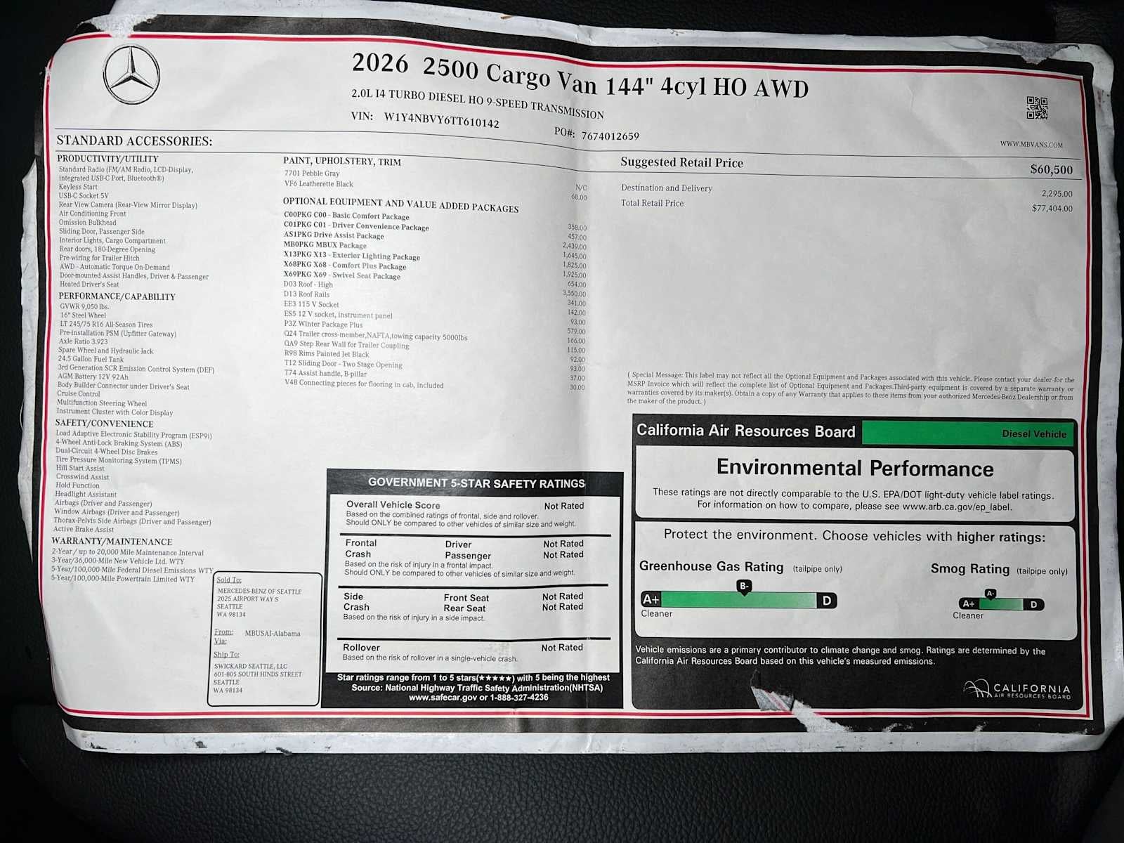 2026 Mercedes-Benz Sprinter 2500 Standard Roof I4 Diesel HO 144 AWD