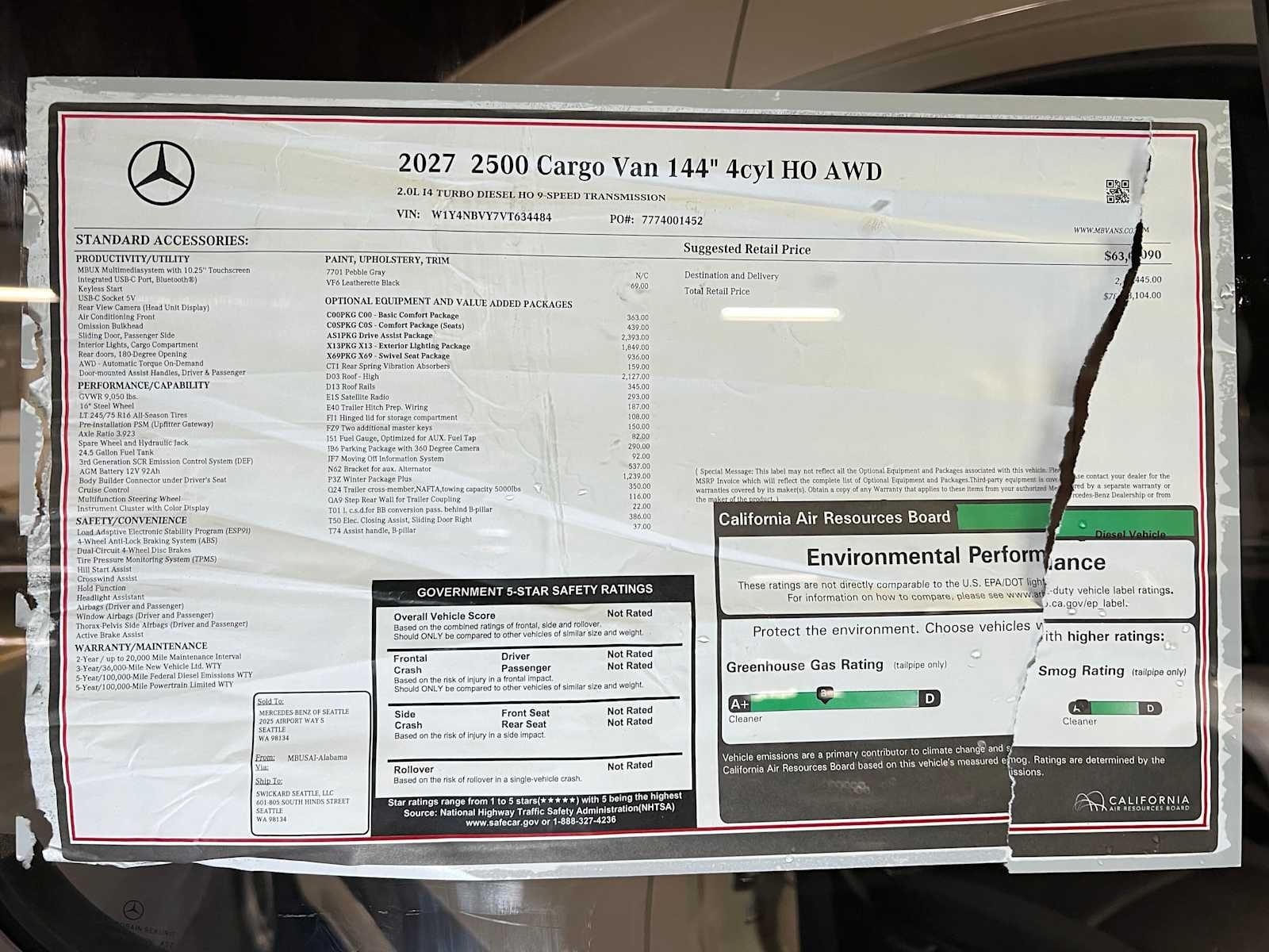 2027 Mercedes-Benz Sprinter Cargo 2500 Standard Roof I4 Diesel HO 144 AWD