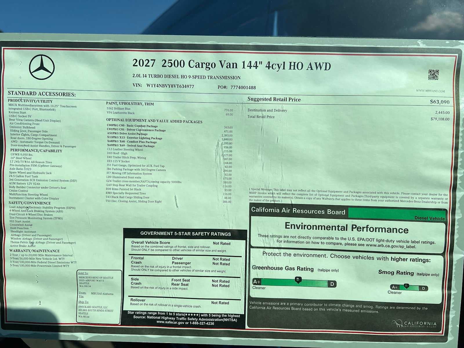 2027 Mercedes-Benz Sprinter Cargo 2500 Standard Roof I4 Diesel HO 144 AWD