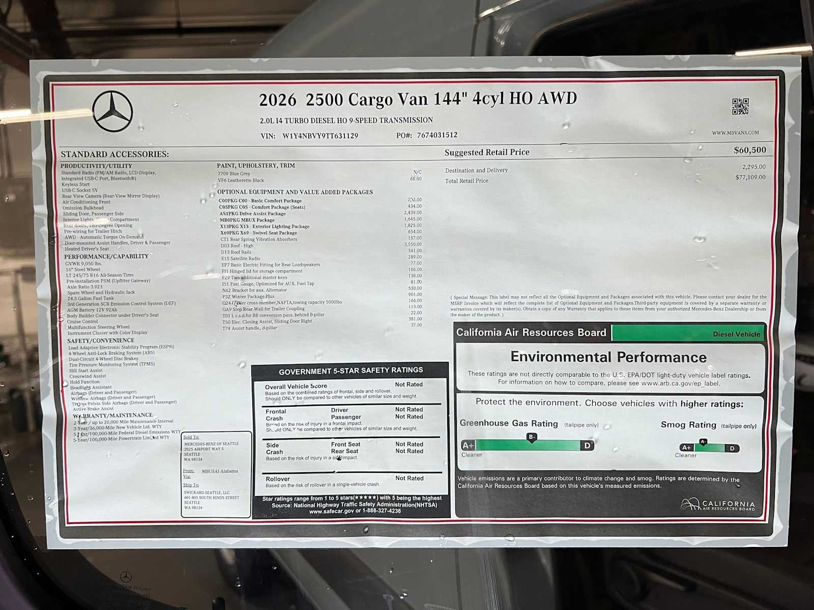 2026 Mercedes-Benz Sprinter Cargo 2500 Standard Roof I4 Diesel HO 144 AWD