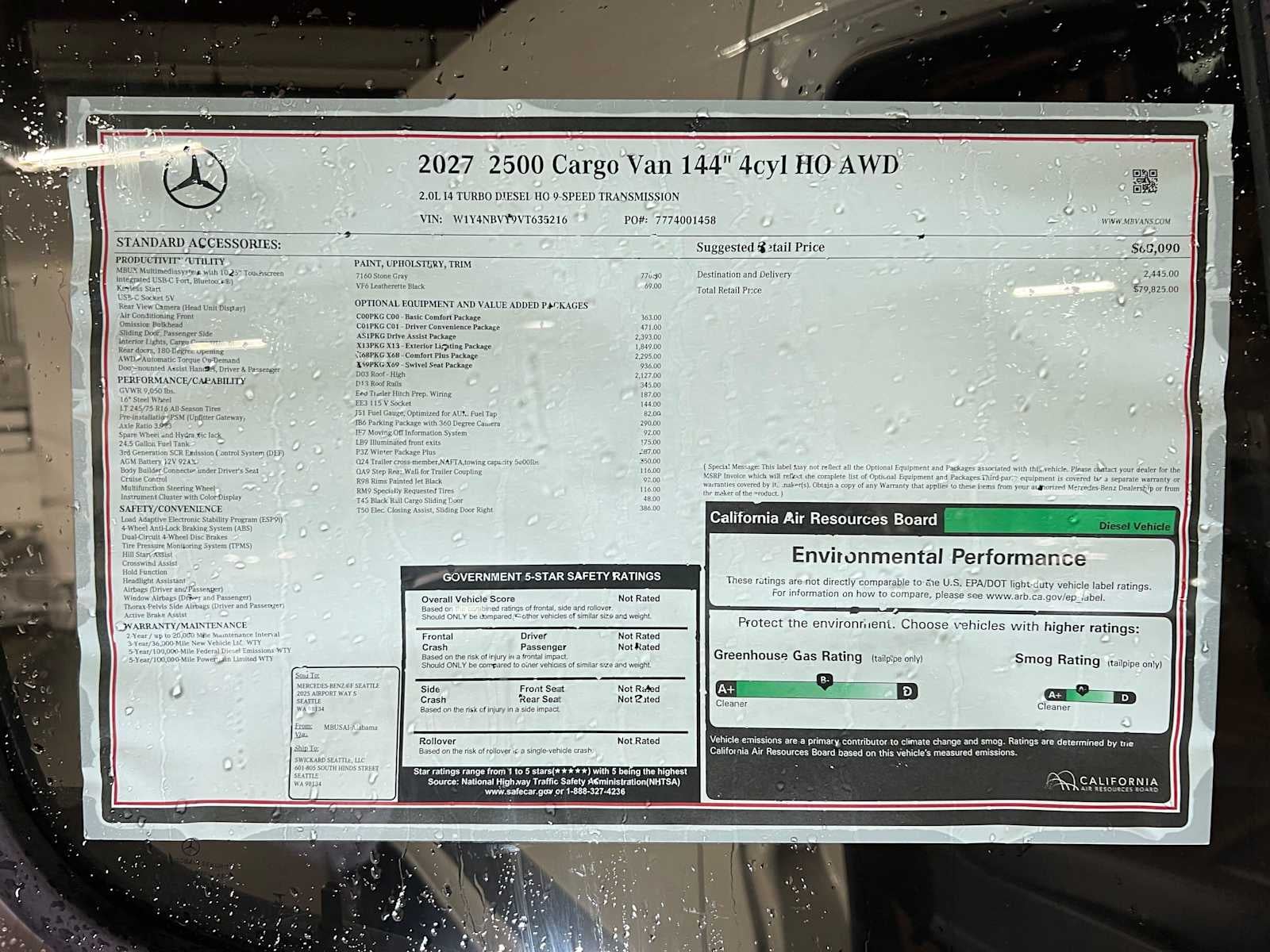 2027 Mercedes-Benz Sprinter Cargo 2500 Standard Roof I4 Diesel HO 144 AWD