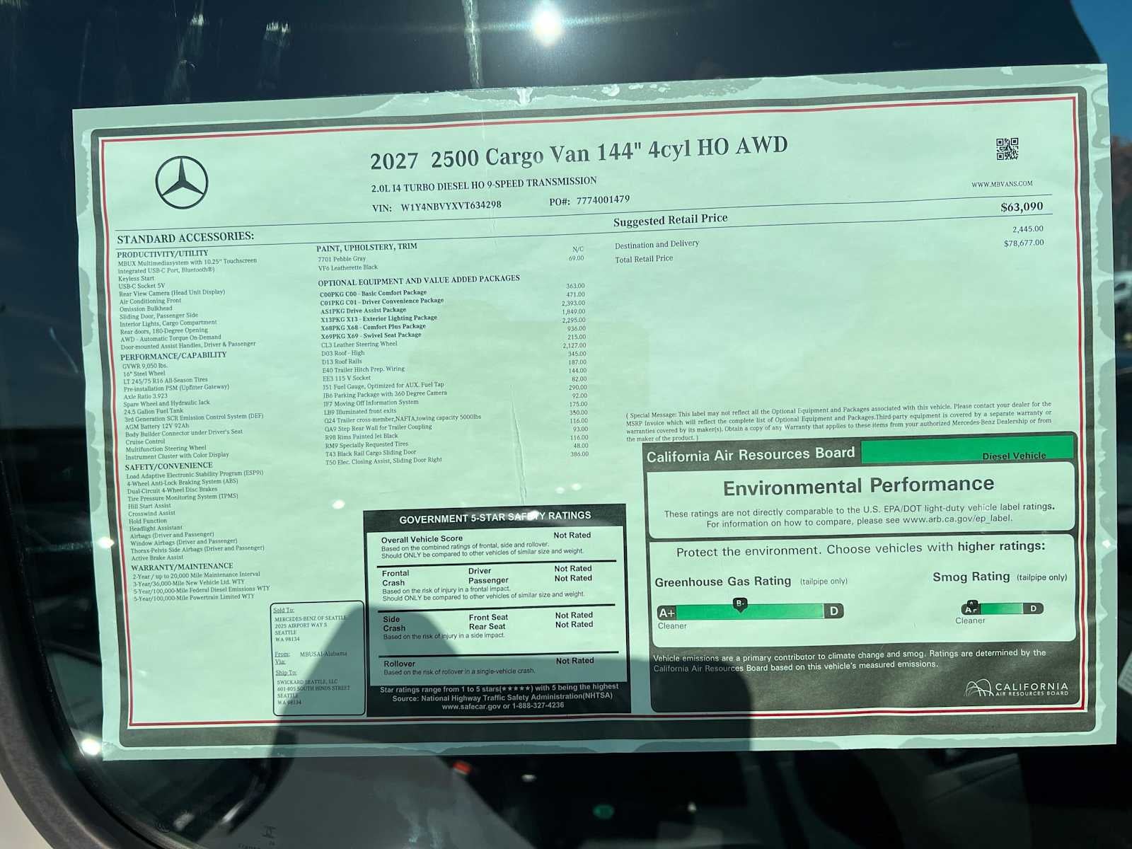 2027 Mercedes-Benz Sprinter Cargo 2500 Standard Roof I4 Diesel HO 144 AWD