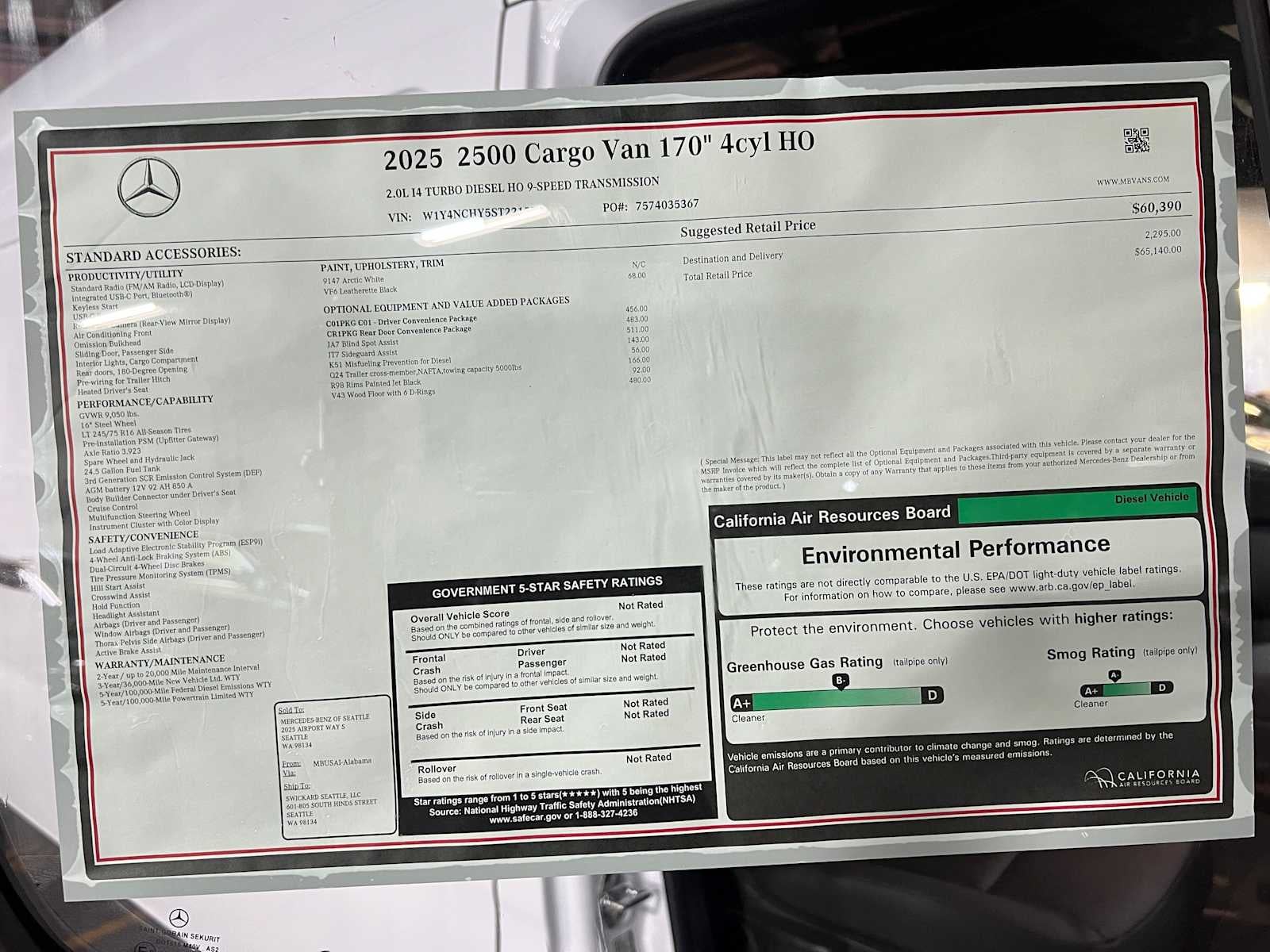 2025 Mercedes-Benz Sprinter Cargo Van 2500 High Roof I4 Diesel HO 170 RWD