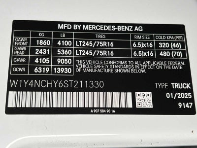 2025 Mercedes-Benz Sprinter Cargo Van 2500 High Roof I4 Diesel HO 170 RWD