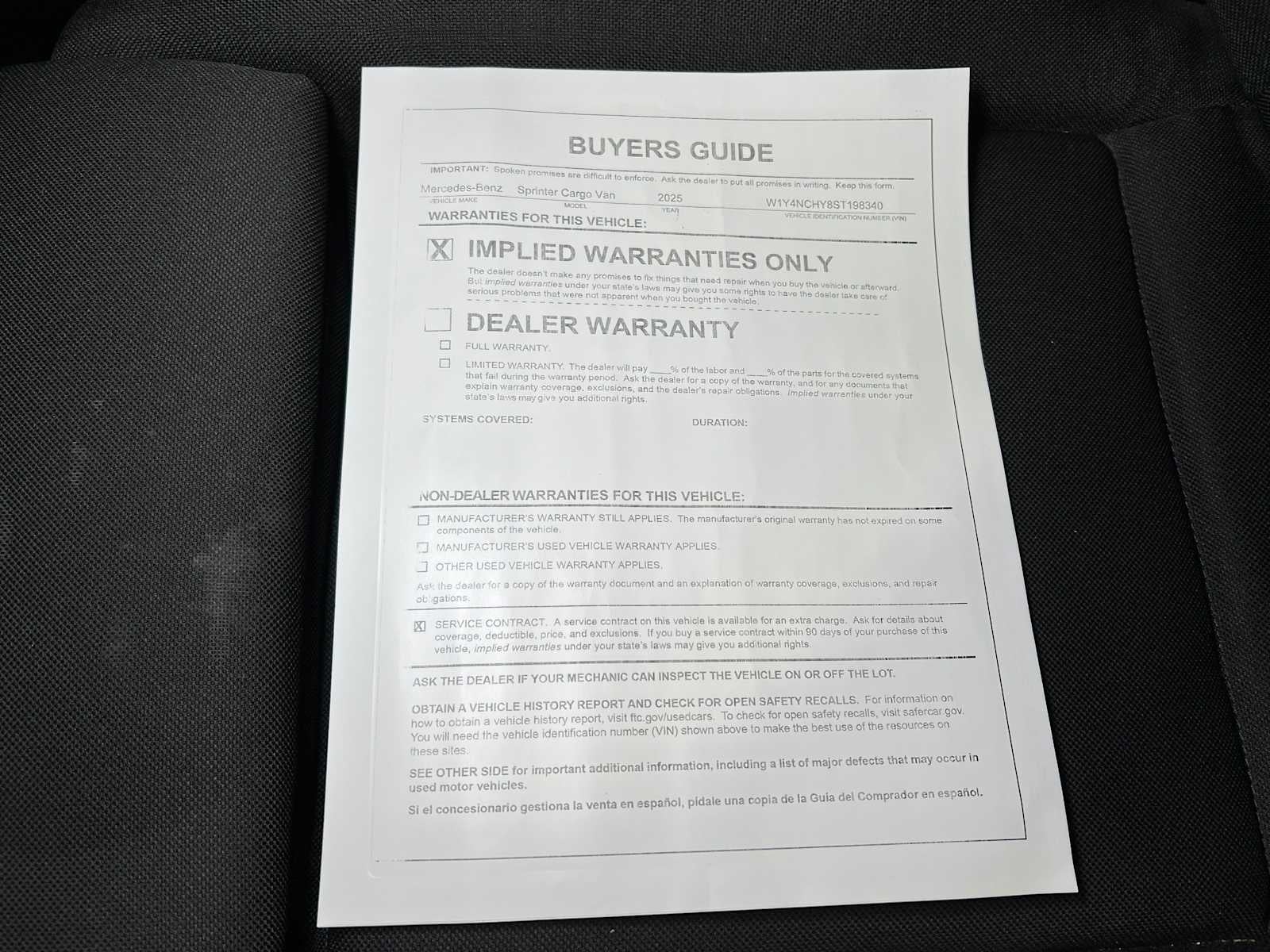 2025 Mercedes-Benz Sprinter Cargo Van 2500 High Roof I4 Diesel HO 170" RWD