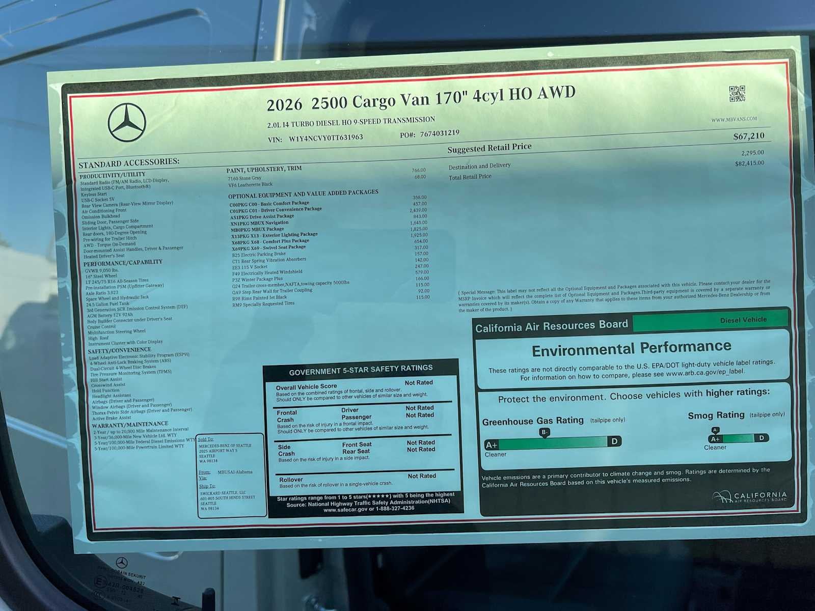 2026 Mercedes-Benz Sprinter Cargo 2500 High Roof I4 Diesel HO 170 AWD