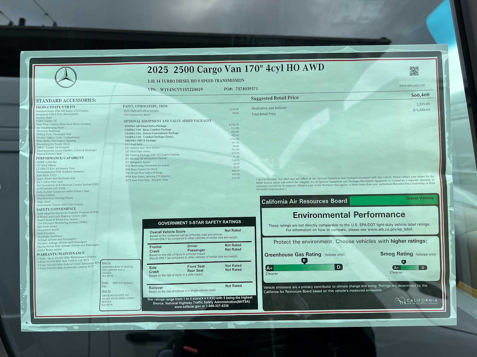 2025 Mercedes-Benz Sprinter Cargo Van 2500 High Roof I4 Diesel HO 170 AWD