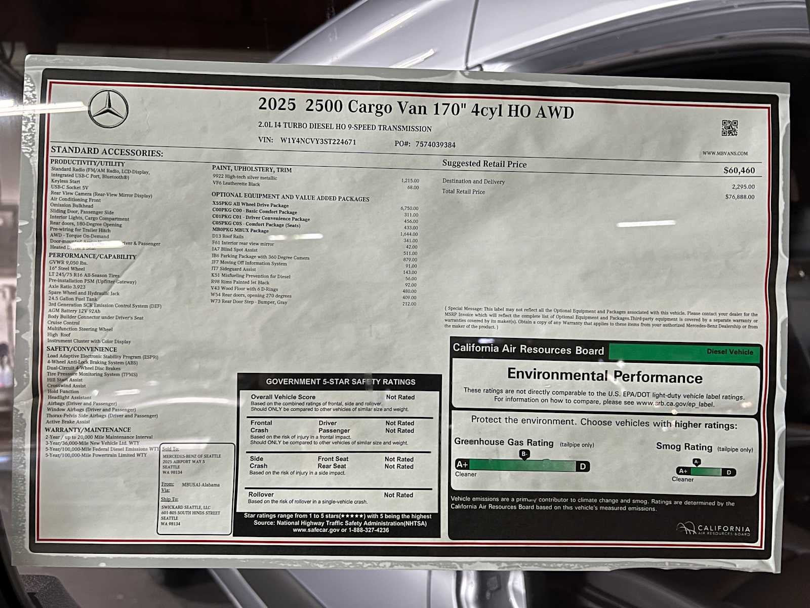 2025 Mercedes-Benz Sprinter Cargo Van 2500 High Roof I4 Diesel HO 170 AWD