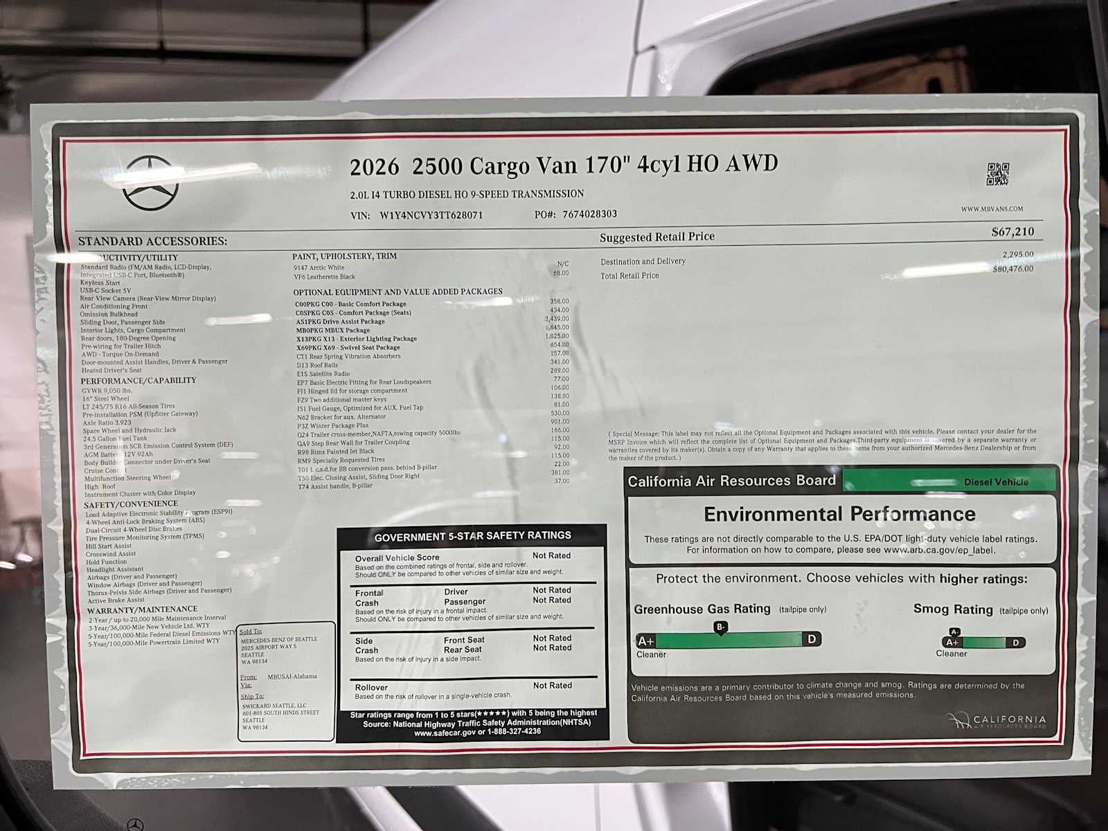 2026 Mercedes-Benz Sprinter Cargo 2500 High Roof I4 Diesel HO 170 AWD