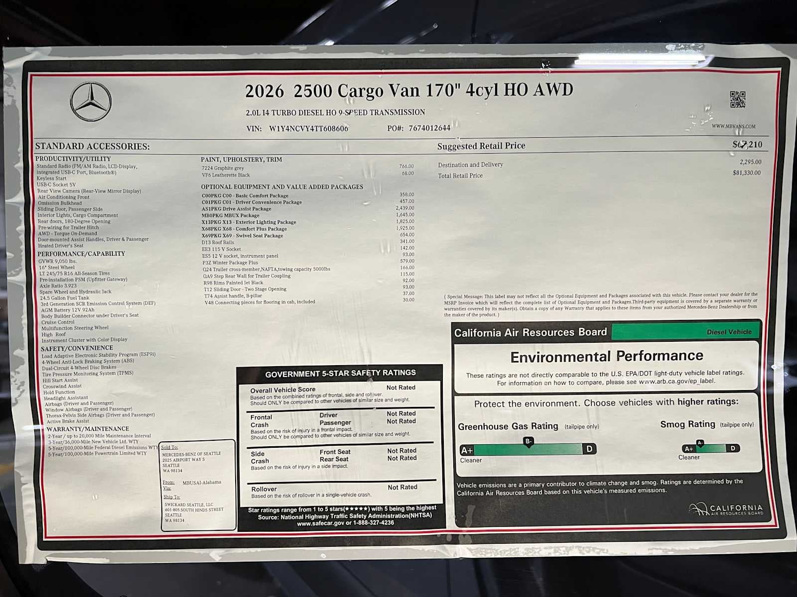 2026 Mercedes-Benz Sprinter 2500 High Roof I4 Diesel HO 170" AWD
