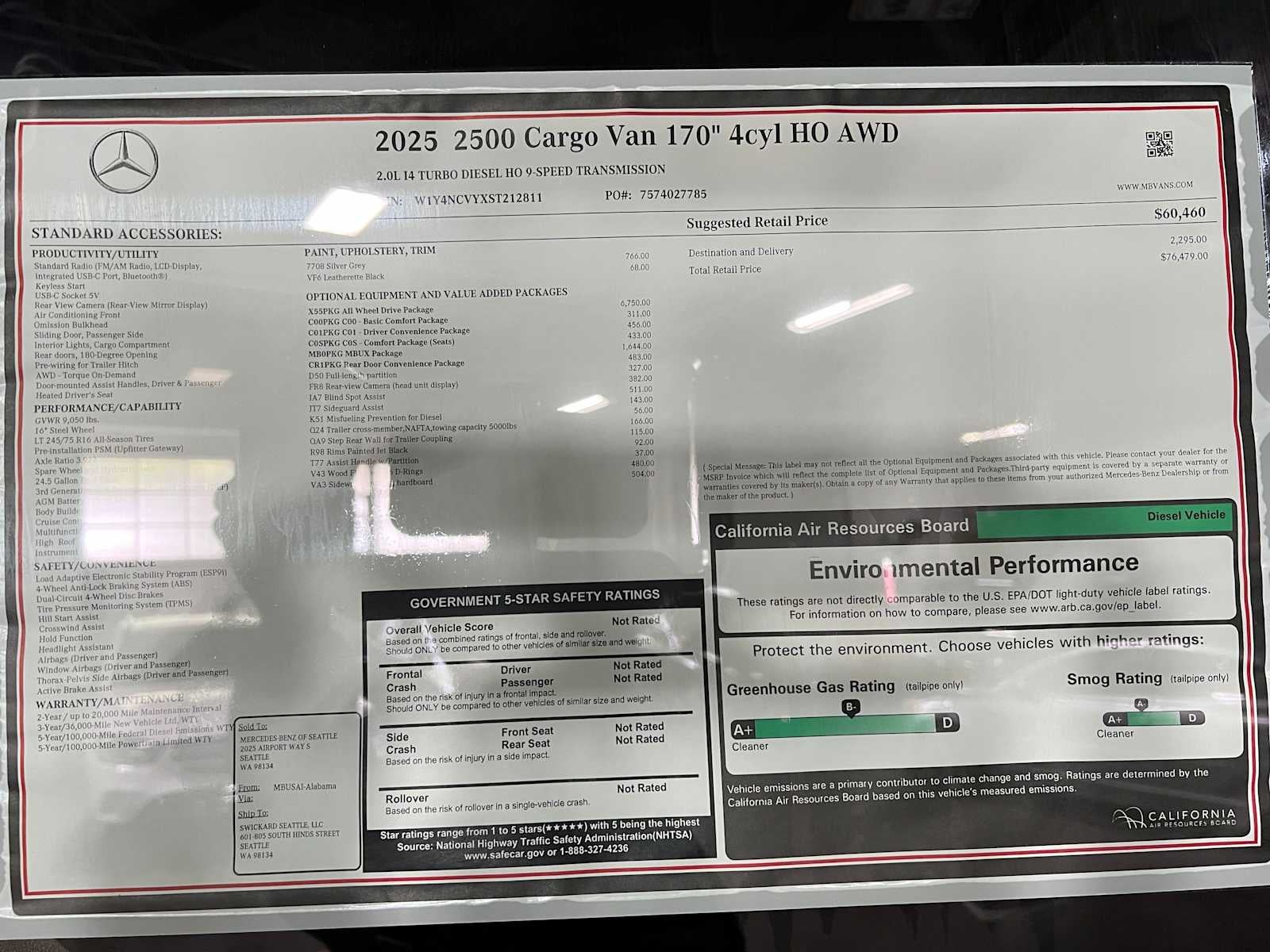 2025 Mercedes-Benz Sprinter Cargo Van 2500 High Roof I4 Diesel HO 170 AWD