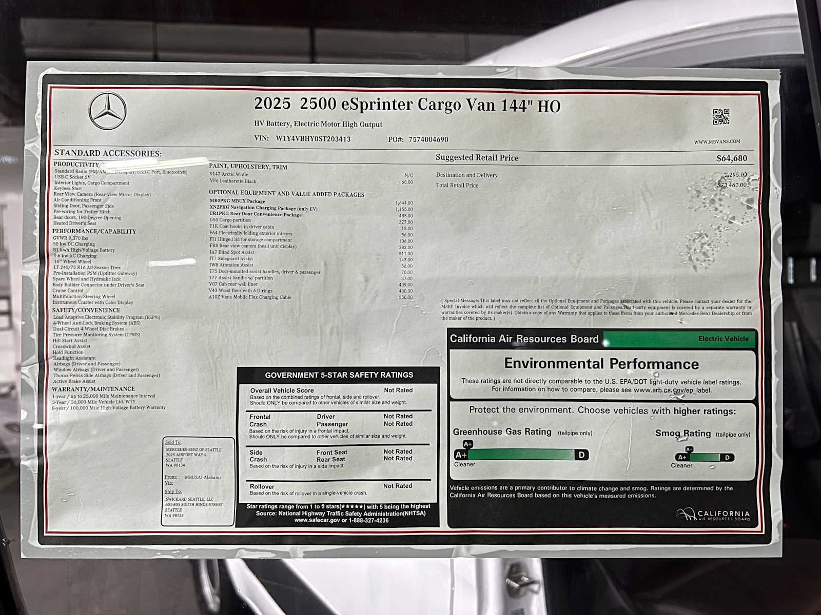 2025 Mercedes-Benz eSprinter Cargo Van 2500 Standard Roof HO 144 RWD