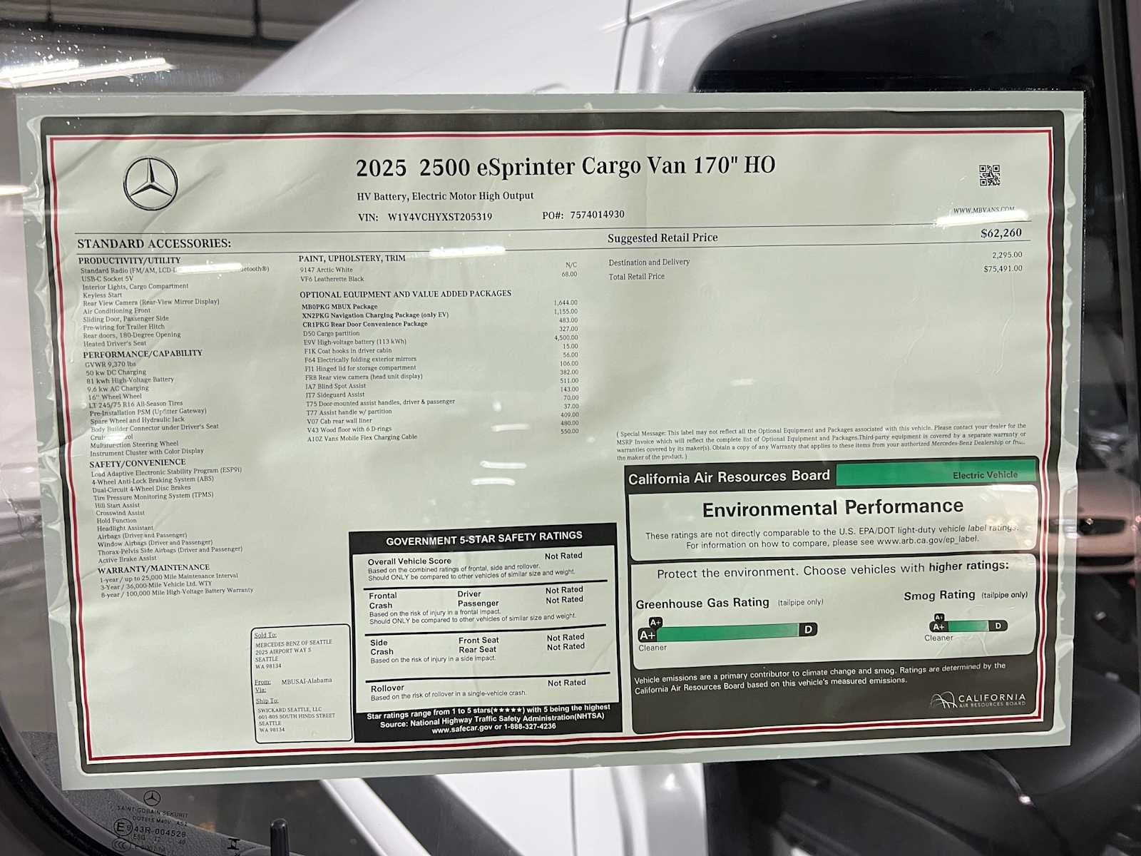 2025 Mercedes-Benz Sprinter Cargo 2500 High Roof HO 170 RWD
