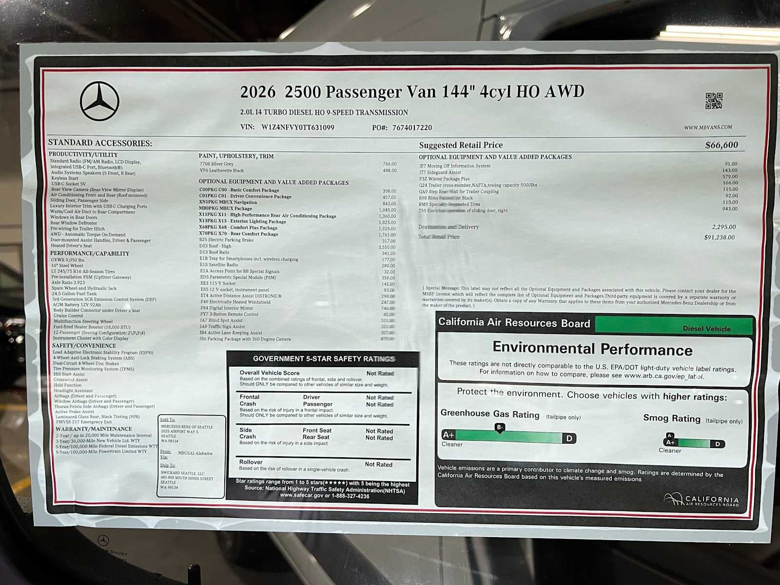 2026 Mercedes-Benz Sprinter Passenger 2500 Standard Roof I4 Diesel HO 144 AWD