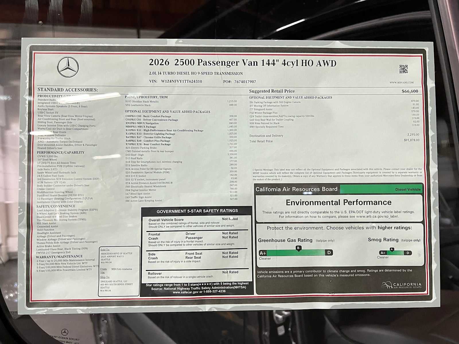 2026 Mercedes-Benz Sprinter Passenger Van 2500 Standard Roof I4 Diesel HO 144 AWD