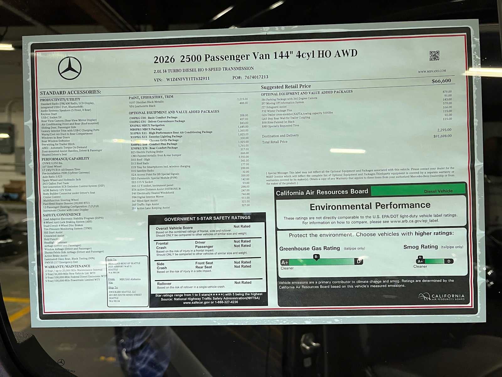 2026 Mercedes-Benz Sprinter Passenger 2500 Standard Roof I4 Diesel HO 144 AWD